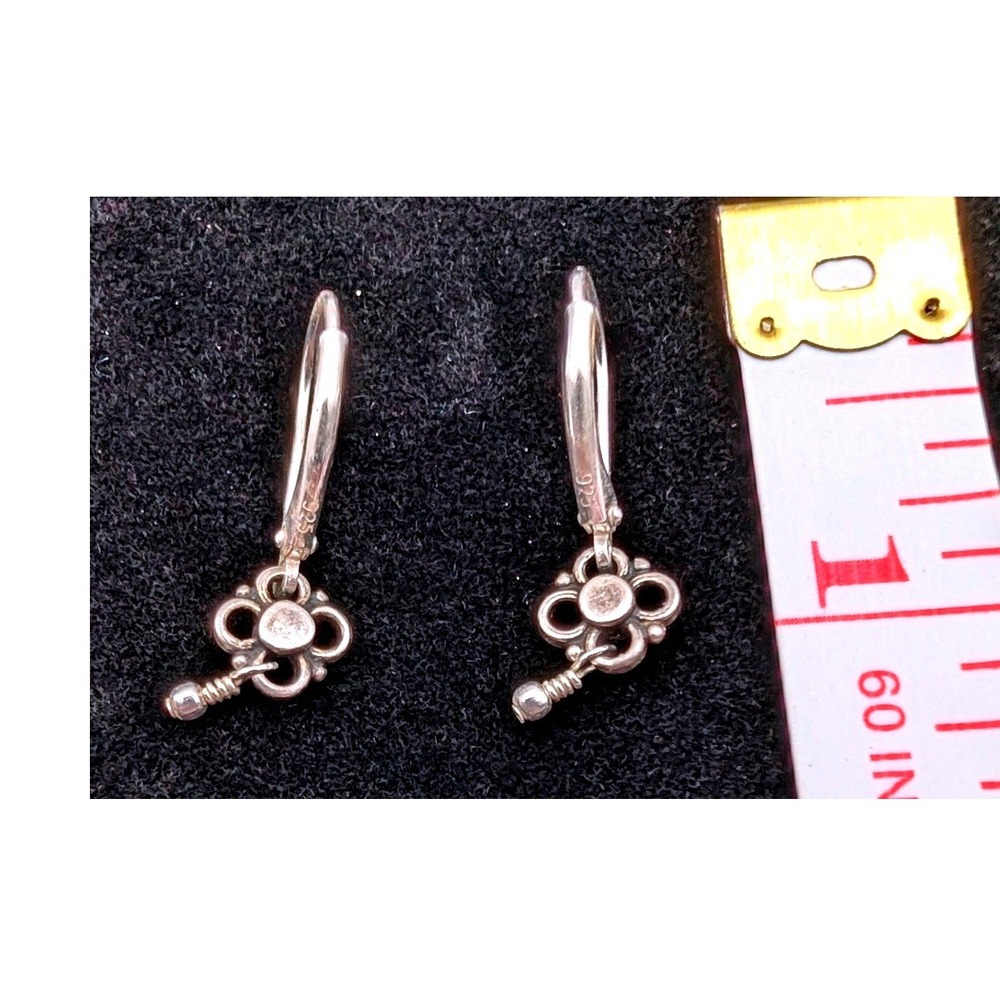 Sterling Silver 925 Floral Quatrefoil Leverback Earrings Ball Drop Dainty Boho